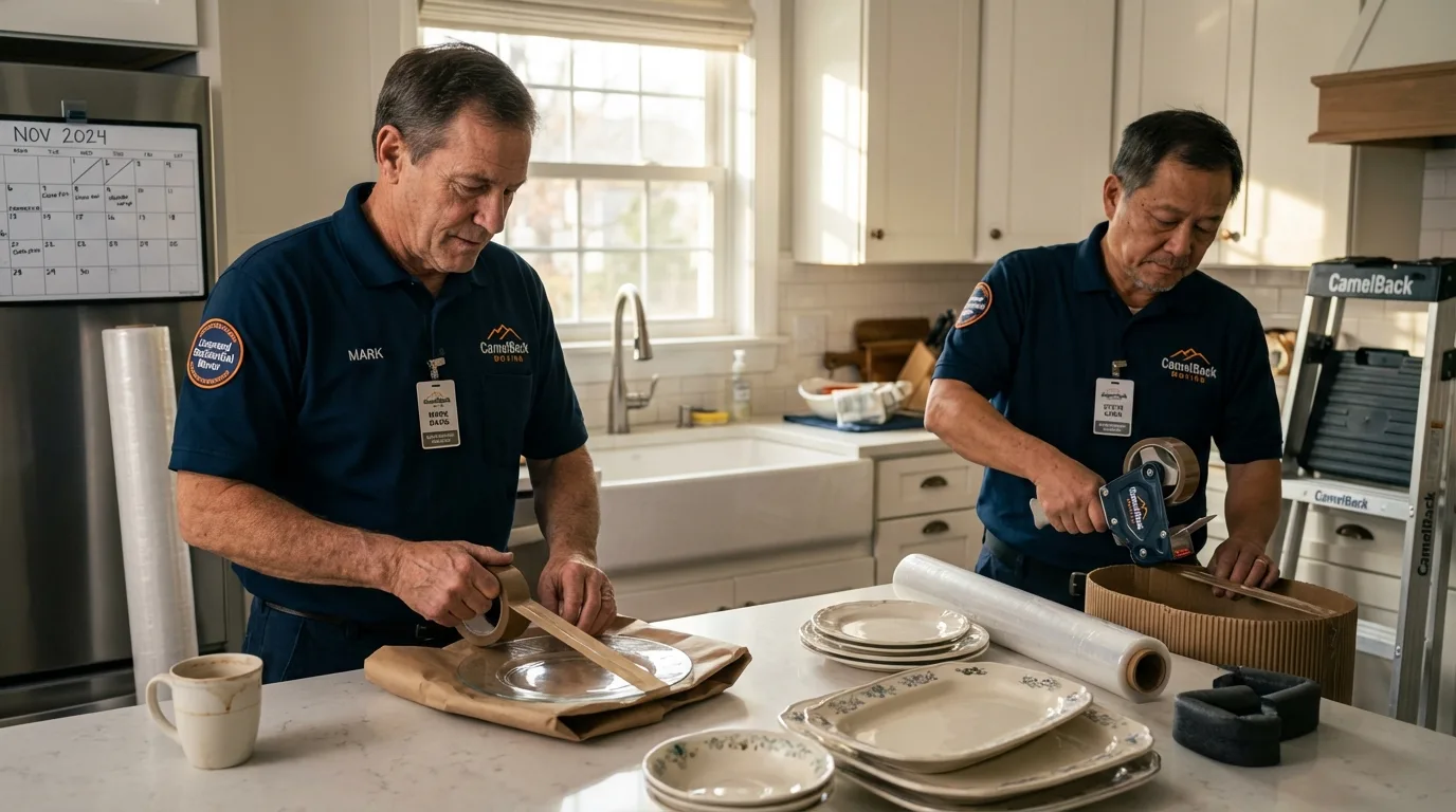 Professional crew packing kitchen dishware in Stonewall, LA